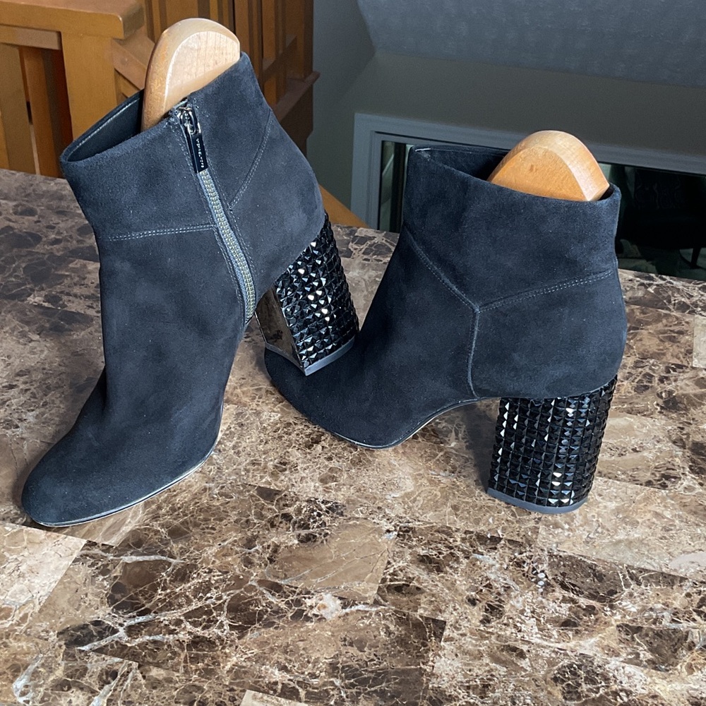 Michael Kors Black Heeled Boots with Textured Block Heel - Arabella